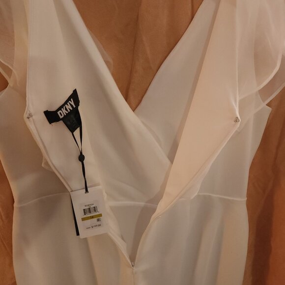DKNY Cream Ruffle V-Neck Mini Dress size 14 NWT - Picture 4 of 9